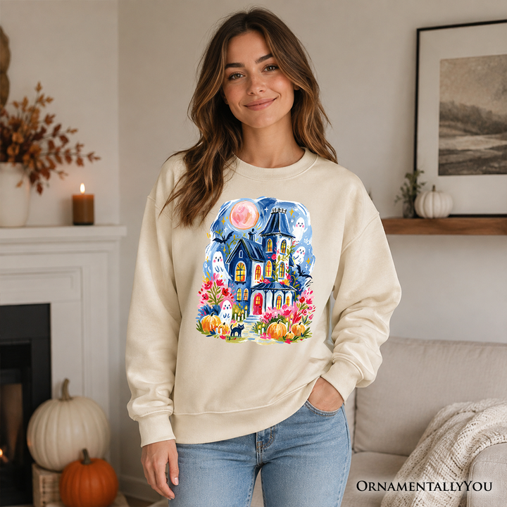 Watercolor Haunted House Halloween Sweatshirt