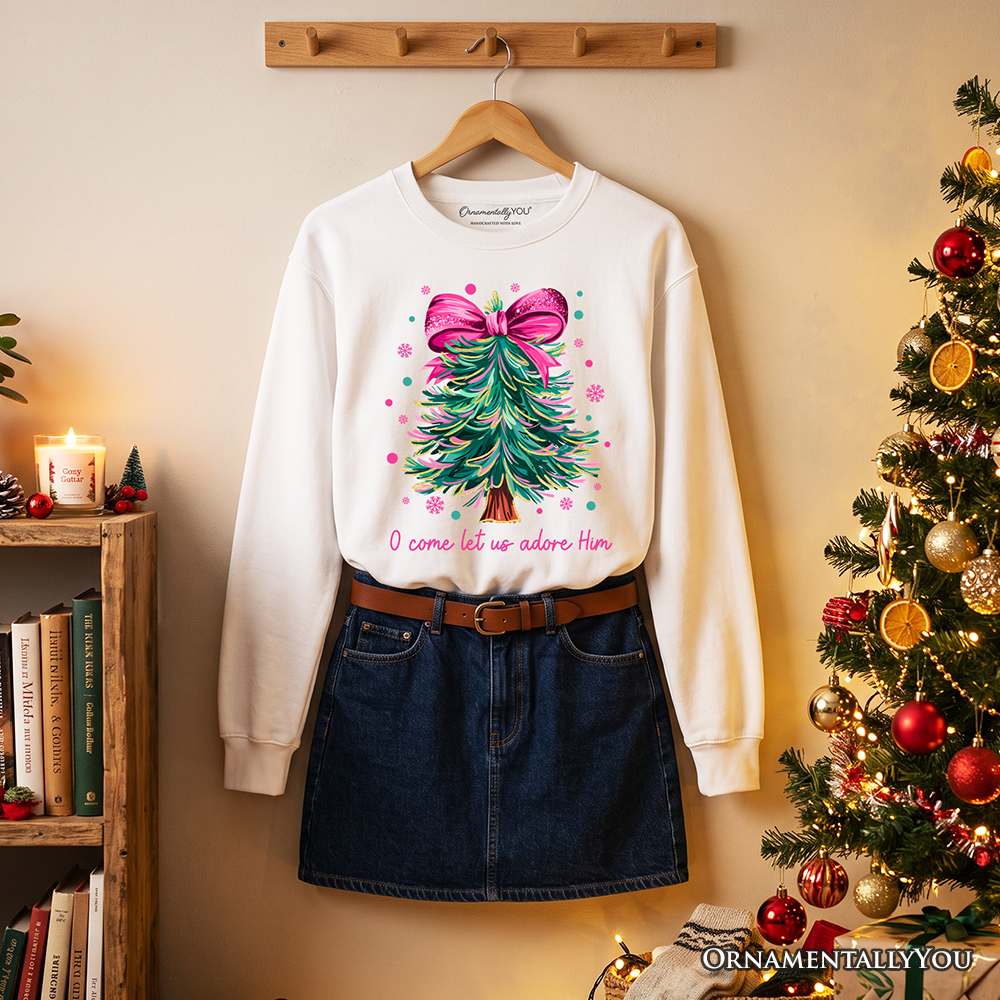 Glitter Christmas Tree Coquette Bow Sweatshirt