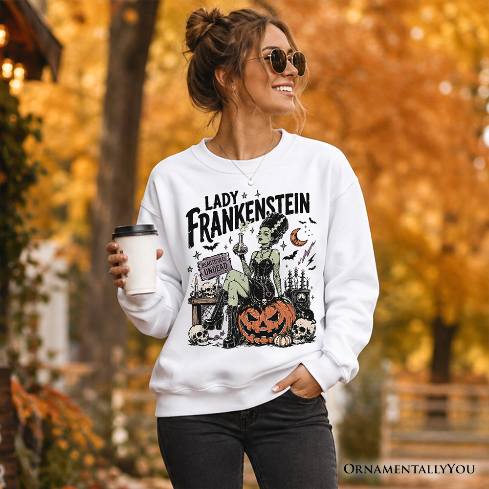 Lady Frankenstein Sweatshirt, Vintage Gothic Undead Halloween Sweater