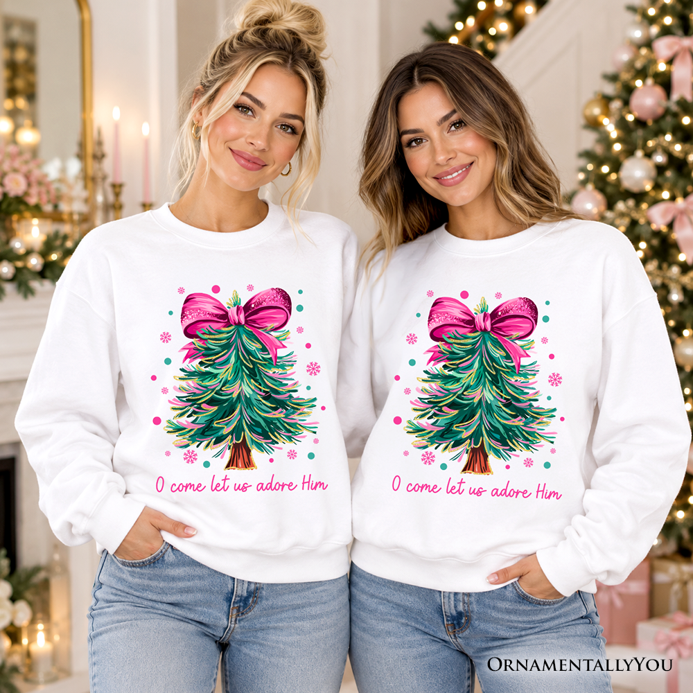 Glitter Christmas Tree Coquette Bow Sweatshirt