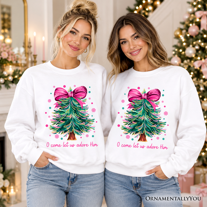 Glitter Christmas Tree Coquette Bow Sweatshirt