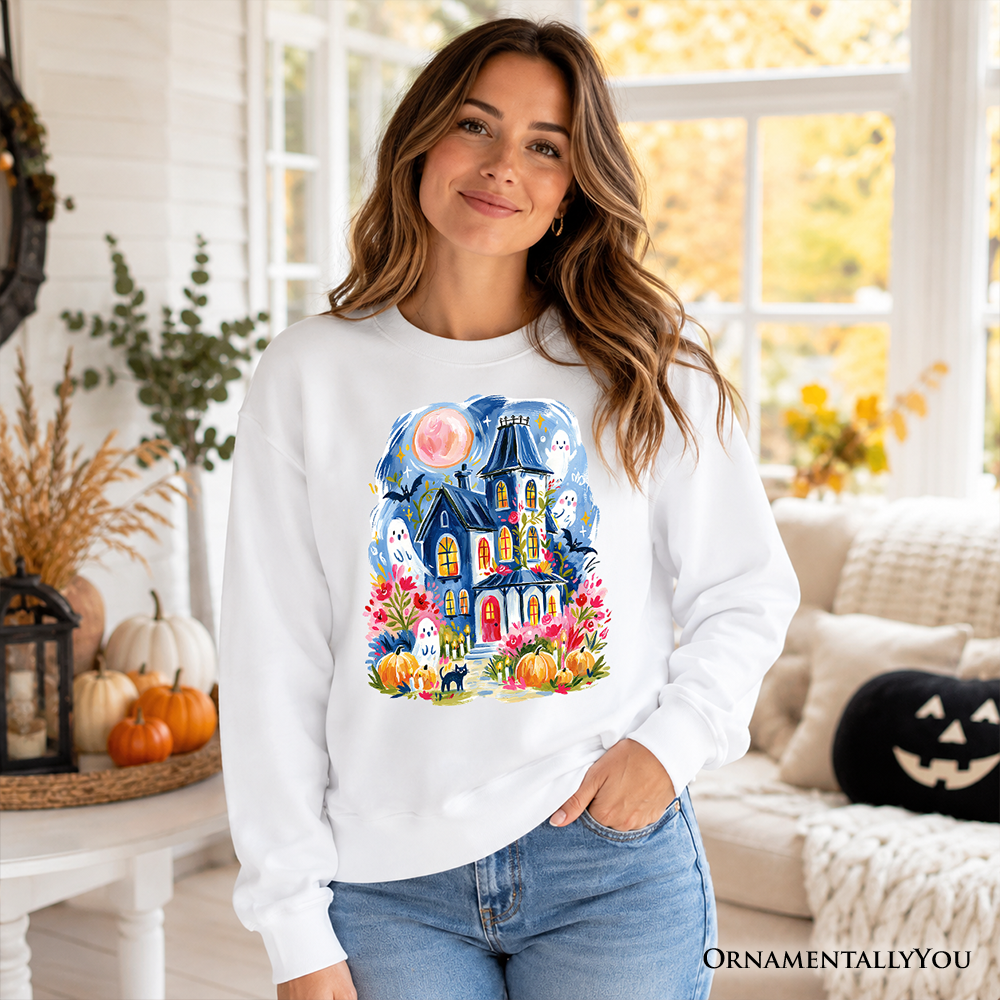 Watercolor Haunted House Halloween Sweatshirt