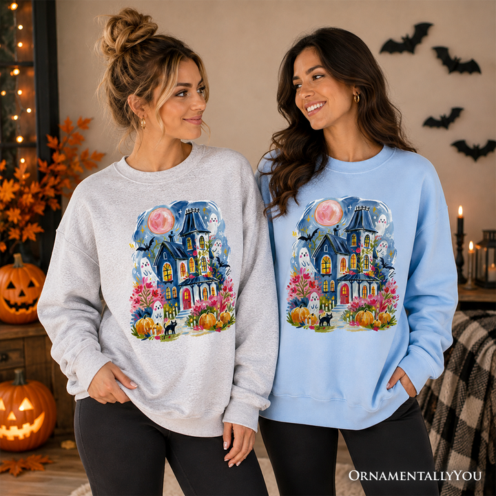 Watercolor Haunted House Halloween Sweatshirt
