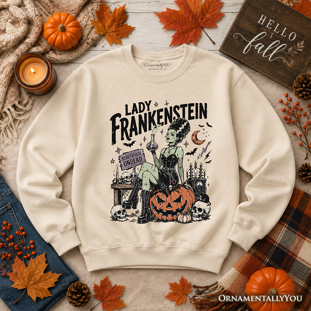 Lady Frankenstein Sweatshirt, Vintage Gothic Undead Halloween Sweater