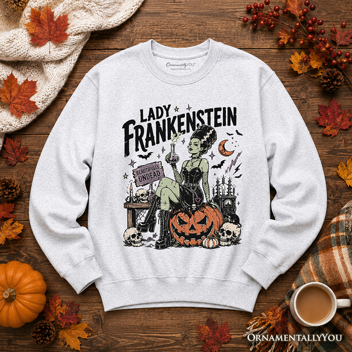 Lady Frankenstein Sweatshirt, Vintage Gothic Undead Halloween Sweater