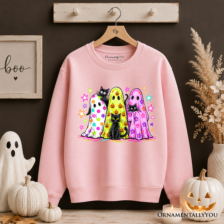 Colorful Ghosts & Black Cats Neon Halloween Sweatshirt