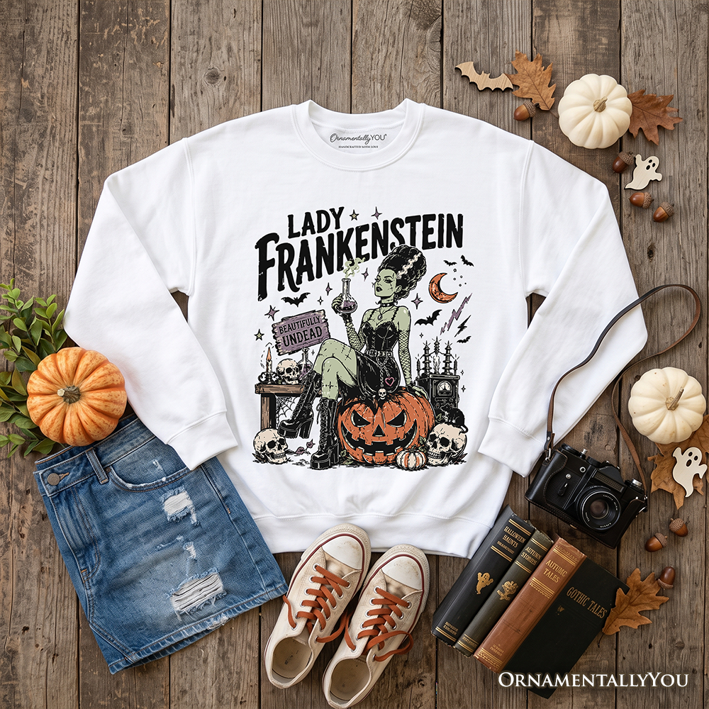 Lady Frankenstein Sweatshirt, Vintage Gothic Undead Halloween Sweater