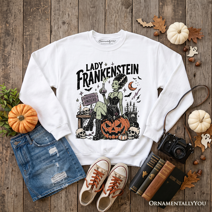 Lady Frankenstein Sweatshirt, Vintage Gothic Undead Halloween Sweater