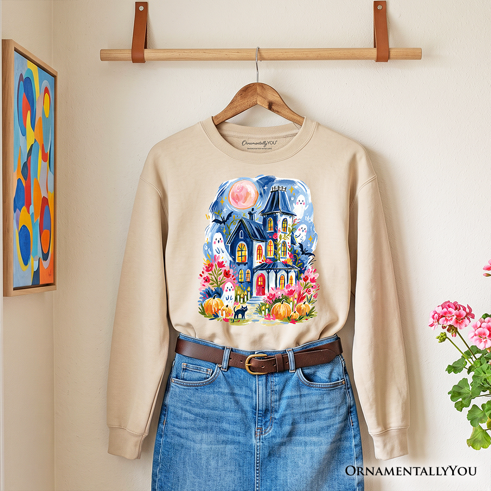 Watercolor Haunted House Halloween Sweatshirt