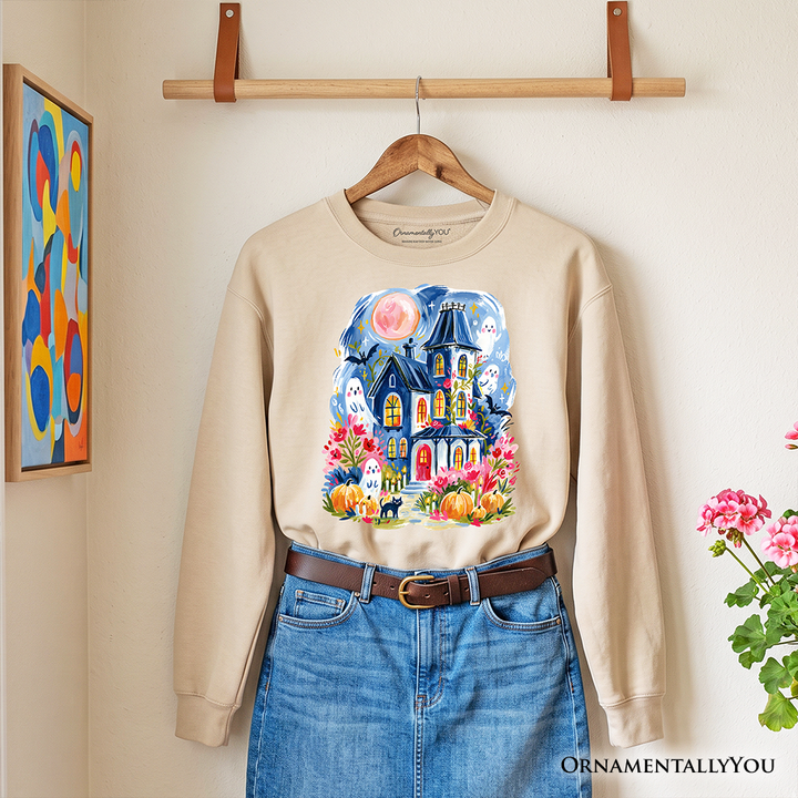 Watercolor Haunted House Halloween Sweatshirt