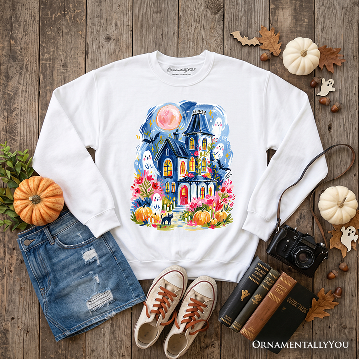 Watercolor Haunted House Halloween Sweatshirt