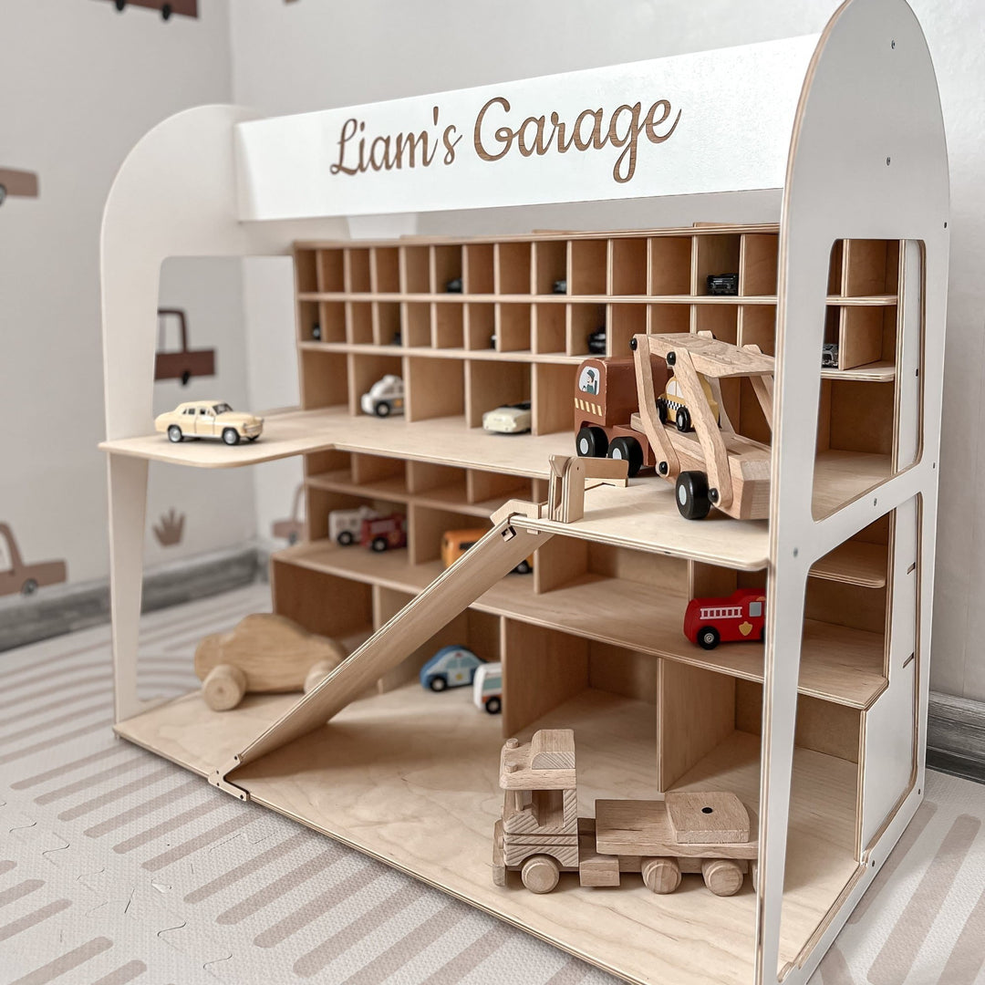 Wooden Toy Car Garage Storage | Personalized Car Organizer for Kids