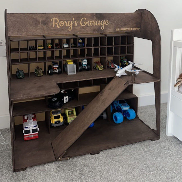Wooden Toy Car Garage Storage | Personalized Car Organizer for Kids