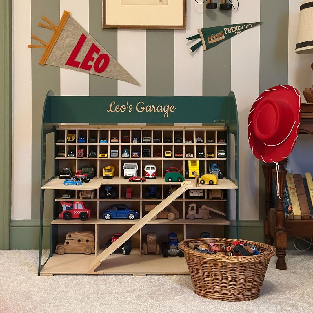 Wooden Toy Car Garage Storage | Personalized Car Organizer for Kids