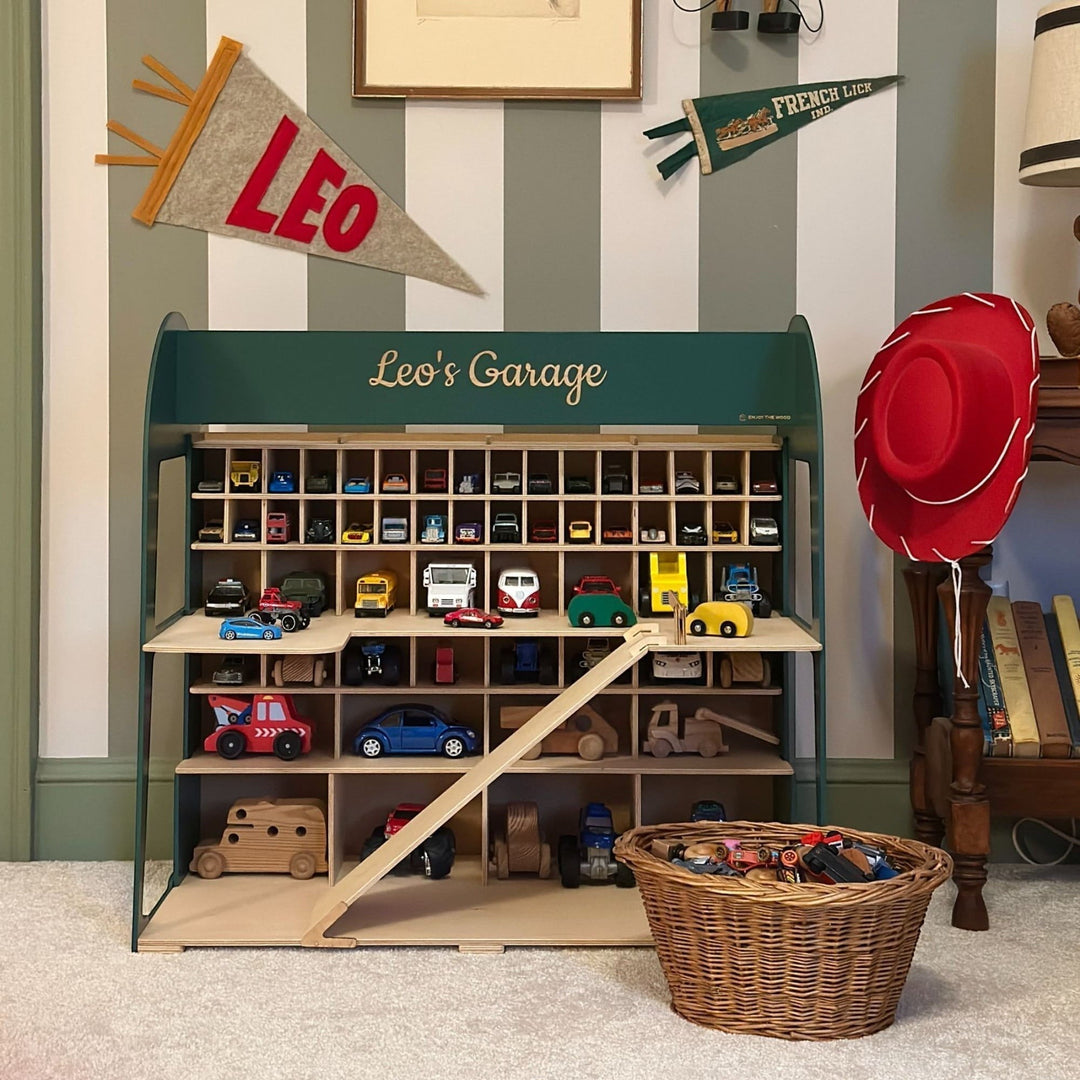 Wooden Toy Car Garage Storage | Personalized Car Organizer for Kids
