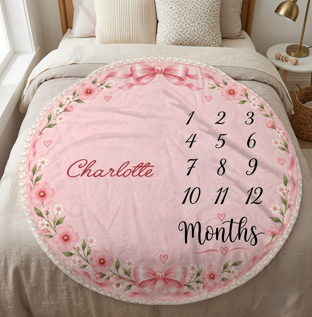 Personalized Baby Milestone Round Blanket – Add Your Baby's Name