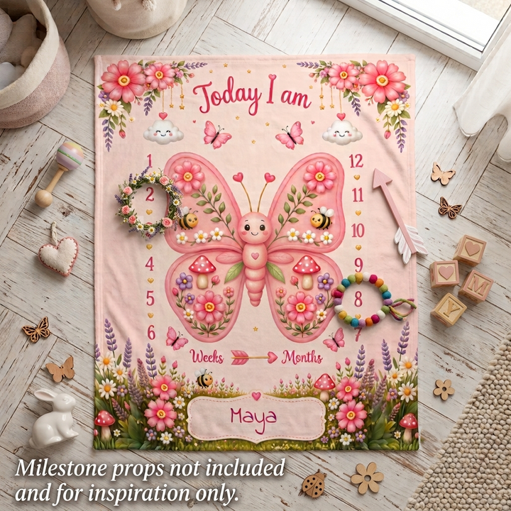 Personalized Butterfly Baby Milestone Photo Blanket