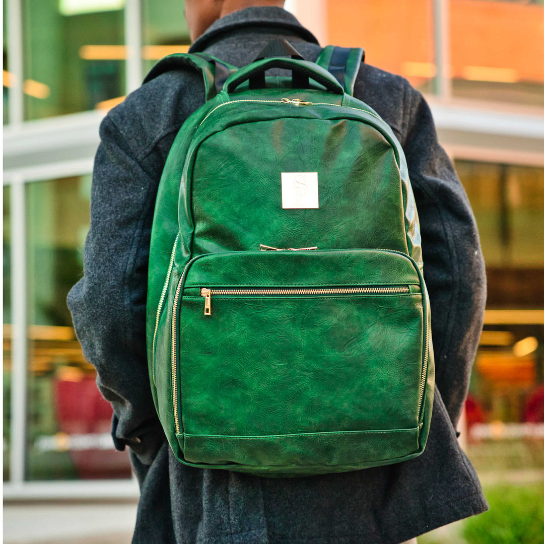 Emerald Green Leather 2 Bag Set – Commuter Backpack & Duffle Bag