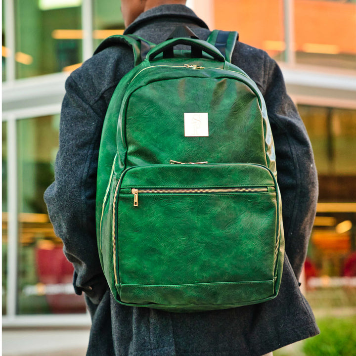 Emerald Green Leather 2 Bag Set – Commuter Backpack & Duffle Bag