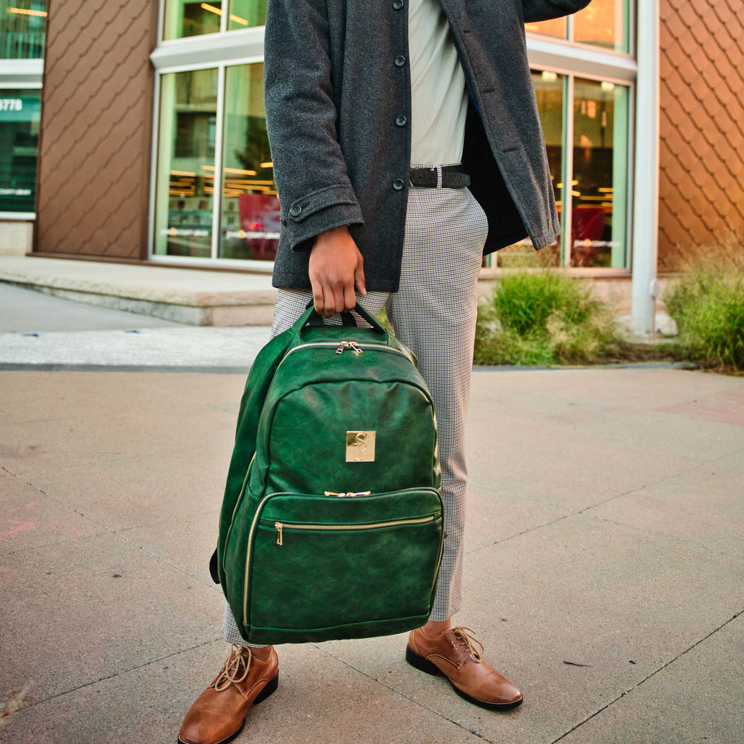 Emerald Green Leather 2 Bag Set – Commuter Backpack & Duffle Bag