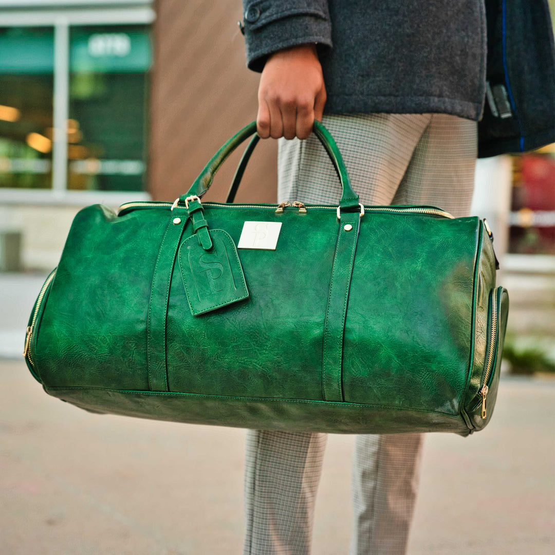Emerald Green Leather 2 Bag Set – Commuter Backpack & Duffle Bag