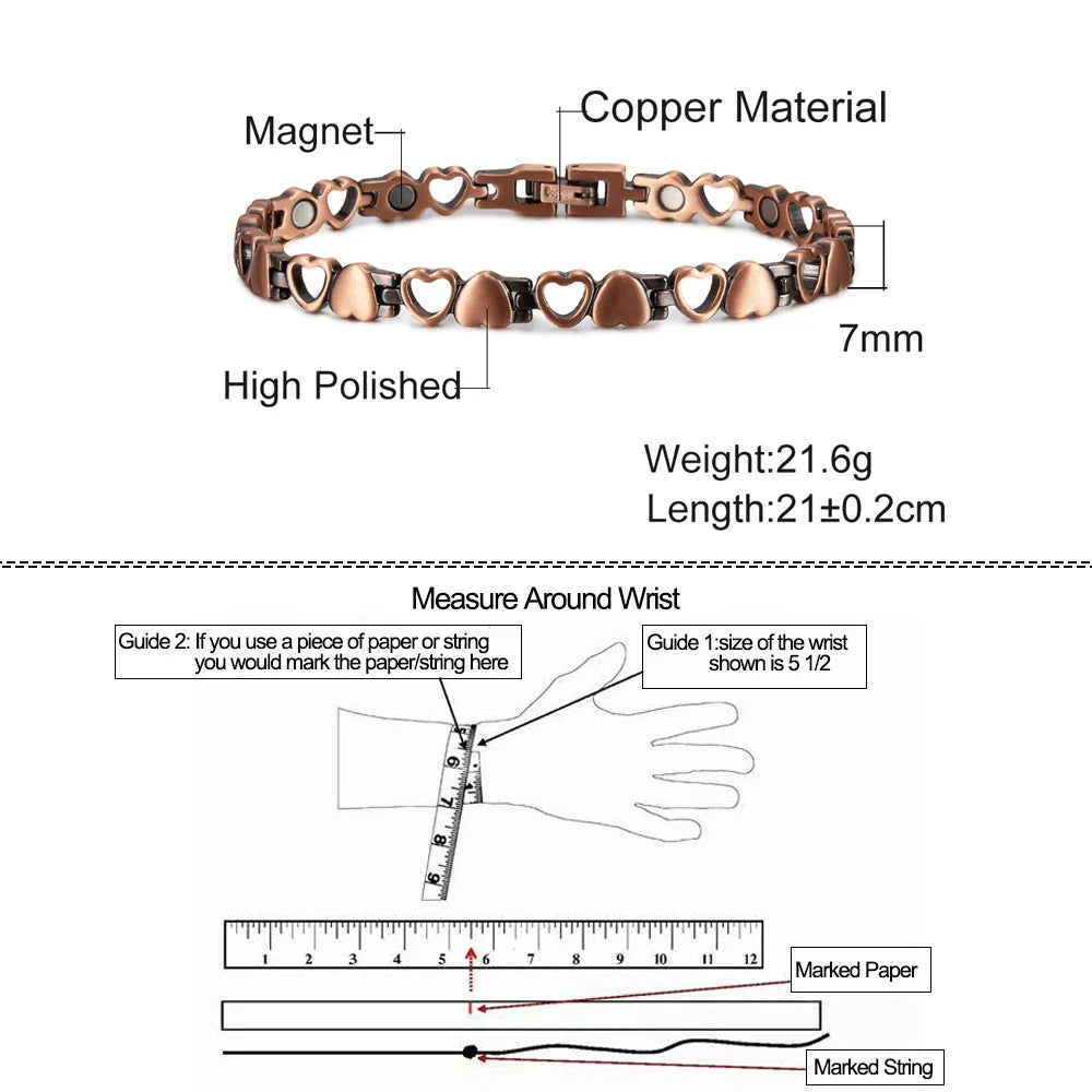 Women’s Heart Magnetic Copper Bracelet – Vintage Chain-Link Jewelry