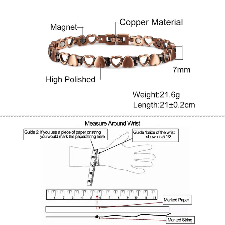 Women’s Heart Magnetic Copper Bracelet – Vintage Chain-Link Jewelry