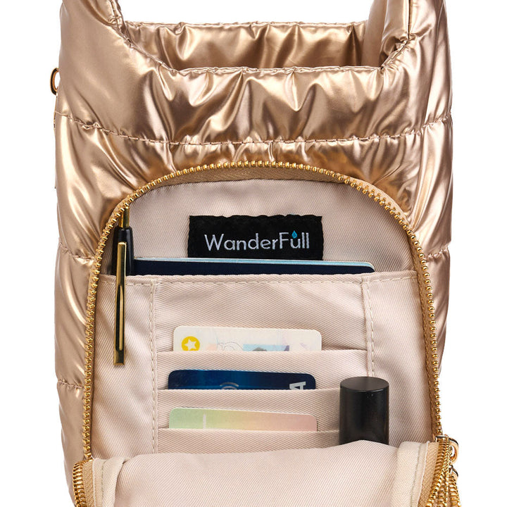 HydroBag® HANDLE®- Gold Shiny with Vegan Leather Trimmed Solid Strap