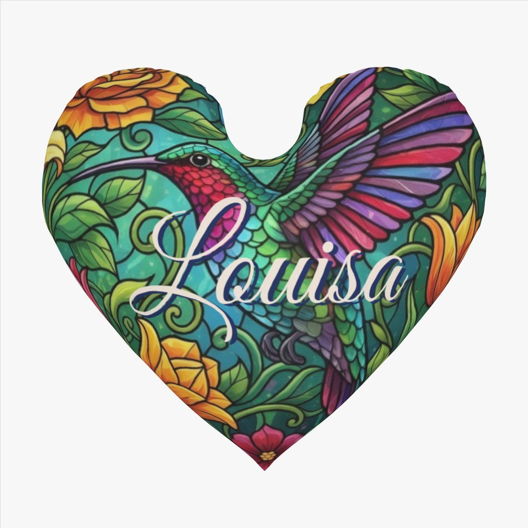 Personalized Hummingbird Heart Pillow with Custom Name