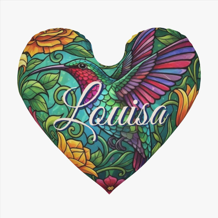 Personalized Hummingbird Heart Pillow with Custom Name