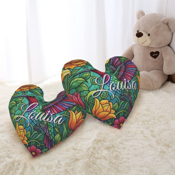 Personalized Hummingbird Heart Pillow with Custom Name