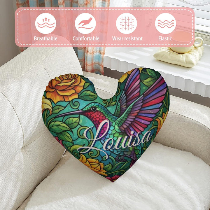 Personalized Hummingbird Heart Pillow with Custom Name