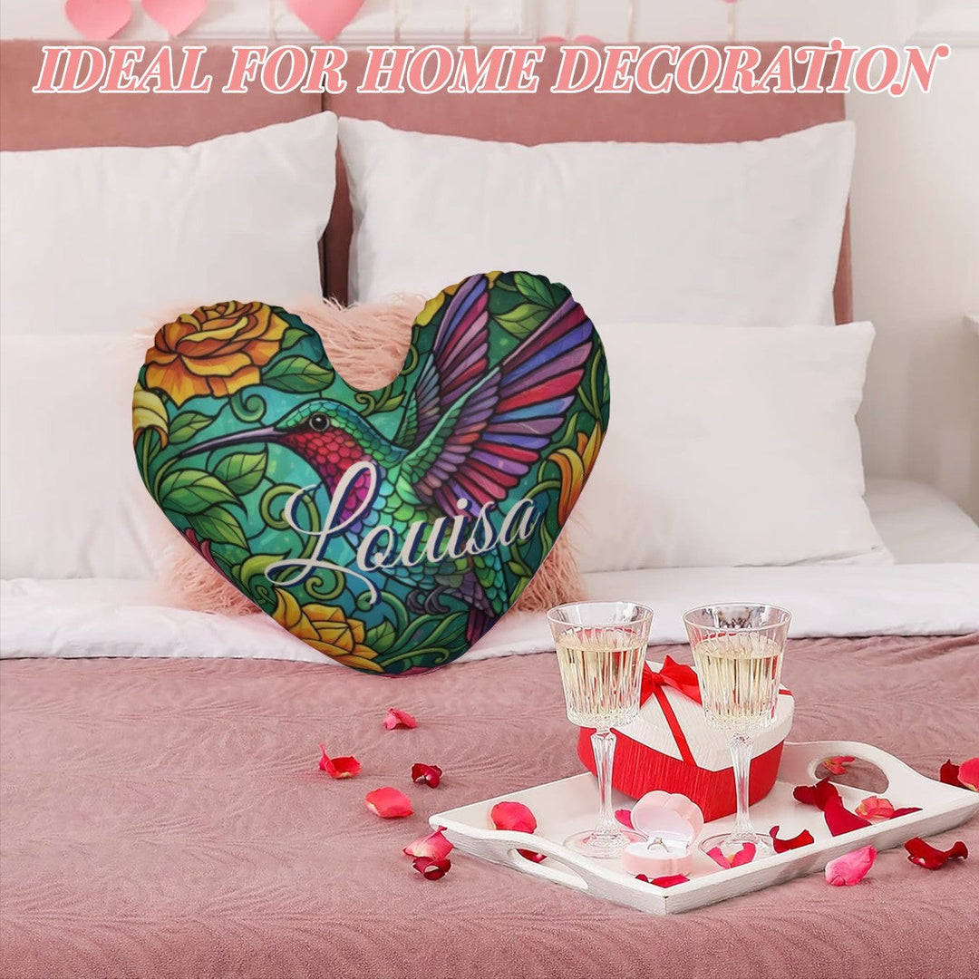 Personalized Hummingbird Heart Pillow with Custom Name