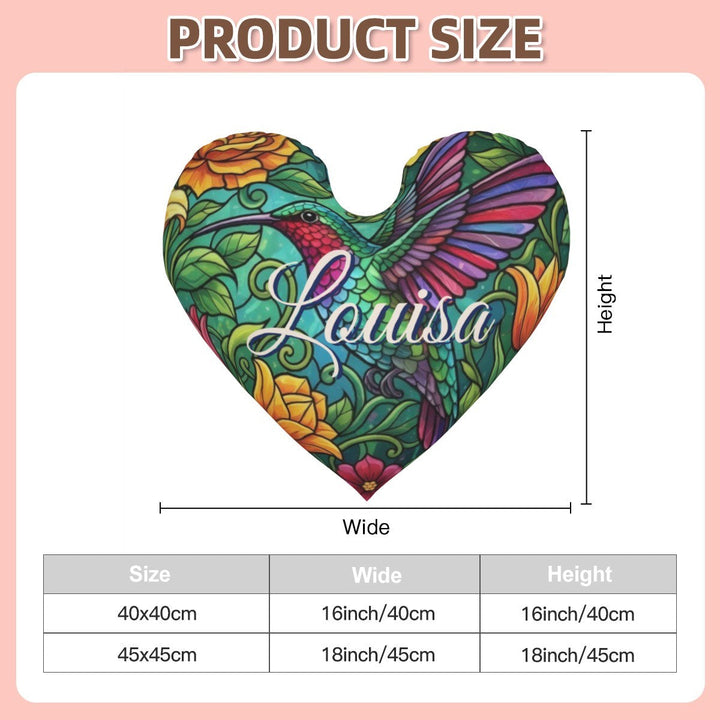Personalized Hummingbird Heart Pillow with Custom Name