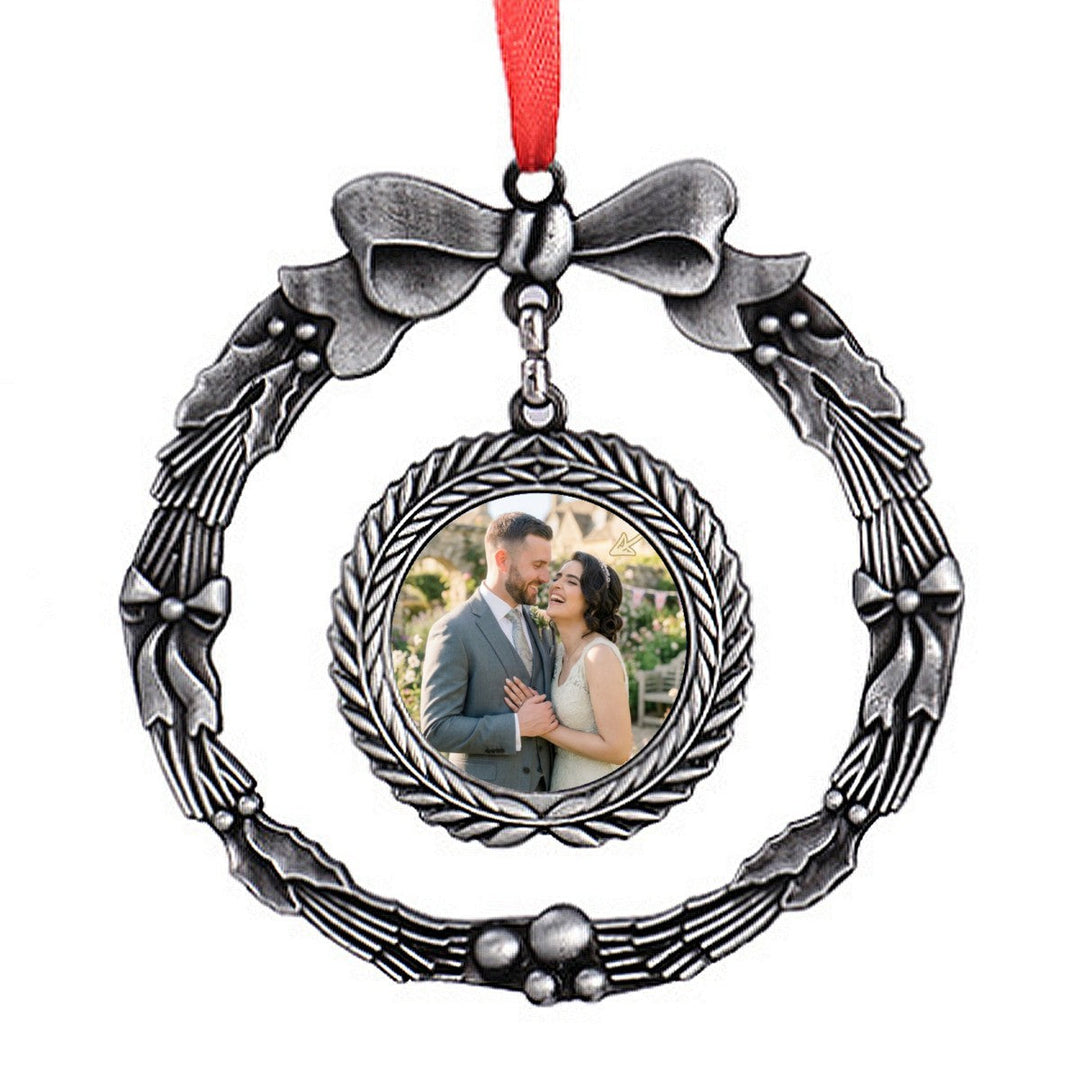 Personalized Christmas Wreath Photo Ornament