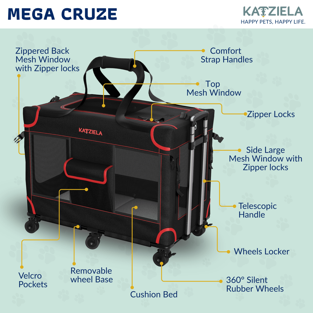 Rolling Pet Carrier for Large Dogs | Katziela Mega Cruze