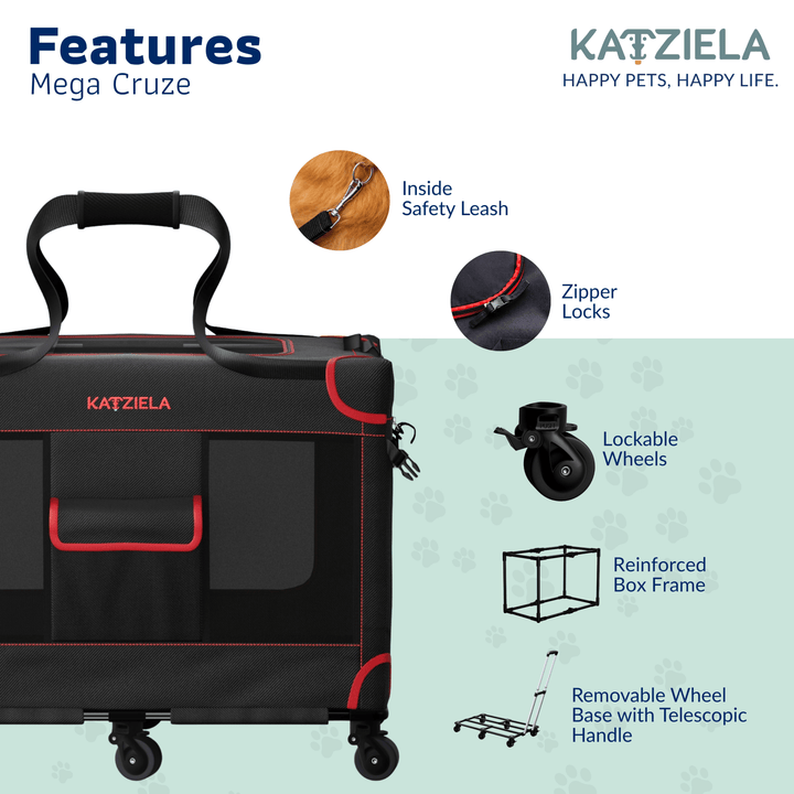 Rolling Pet Carrier for Large Dogs | Katziela Mega Cruze