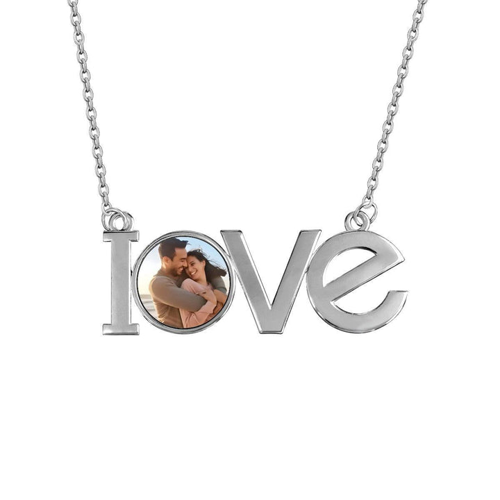 Custom Photo LOVE Pendant Necklace in Silver