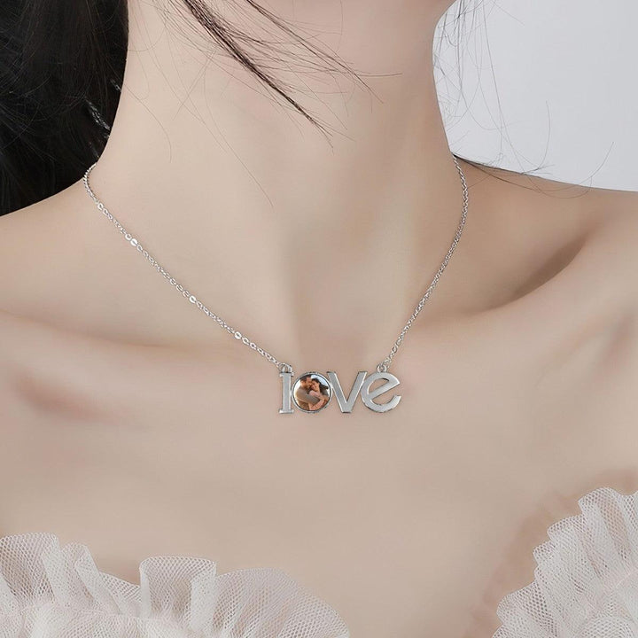 Custom Photo LOVE Pendant Necklace in Silver