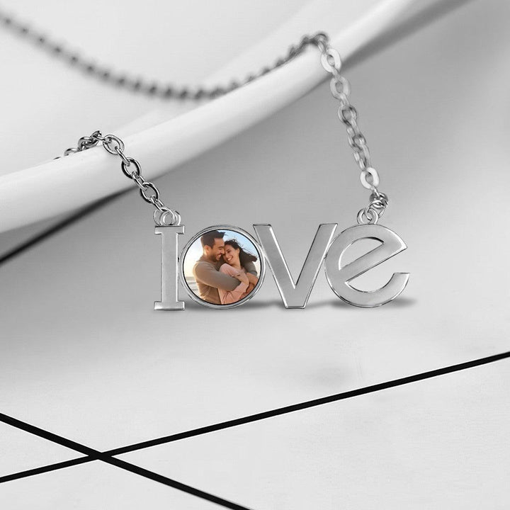 Custom Photo LOVE Pendant Necklace in Silver