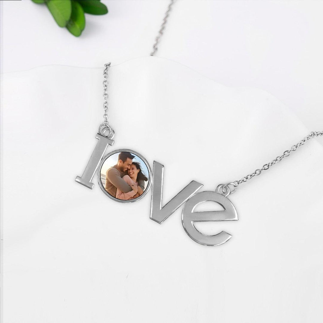 Custom Photo LOVE Pendant Necklace in Silver