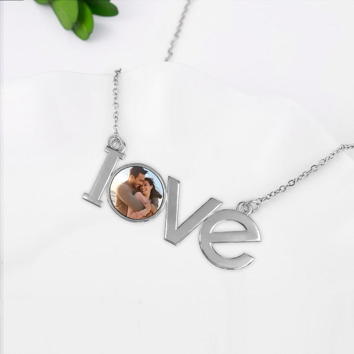 Custom Photo LOVE Pendant Necklace in Silver