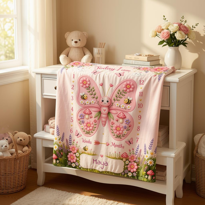 Personalized Butterfly Baby Milestone Photo Blanket