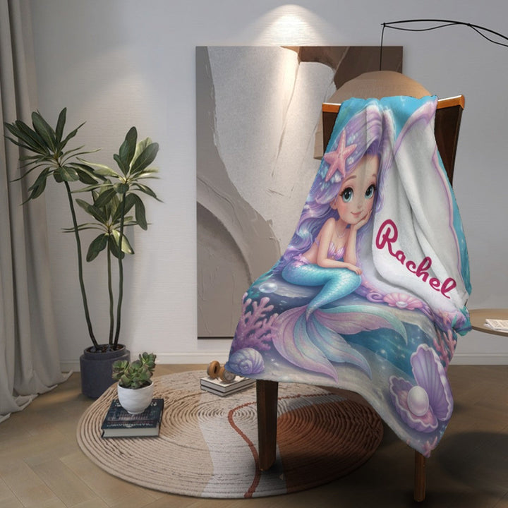 Personalized Mermaid Blanket Throw | Custom Name Gift