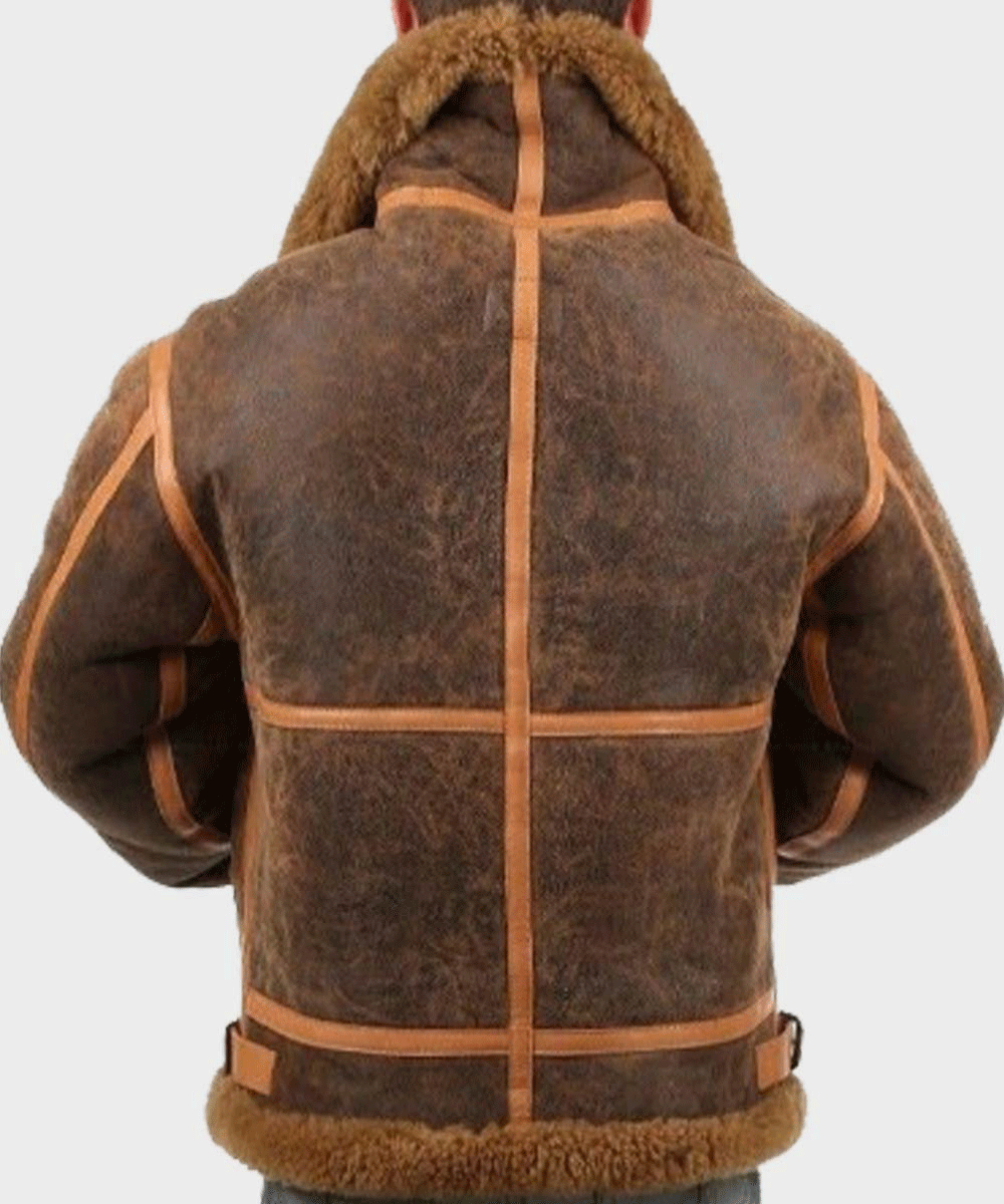 Men’s Distressed Leather Shearling Aviator Jacket