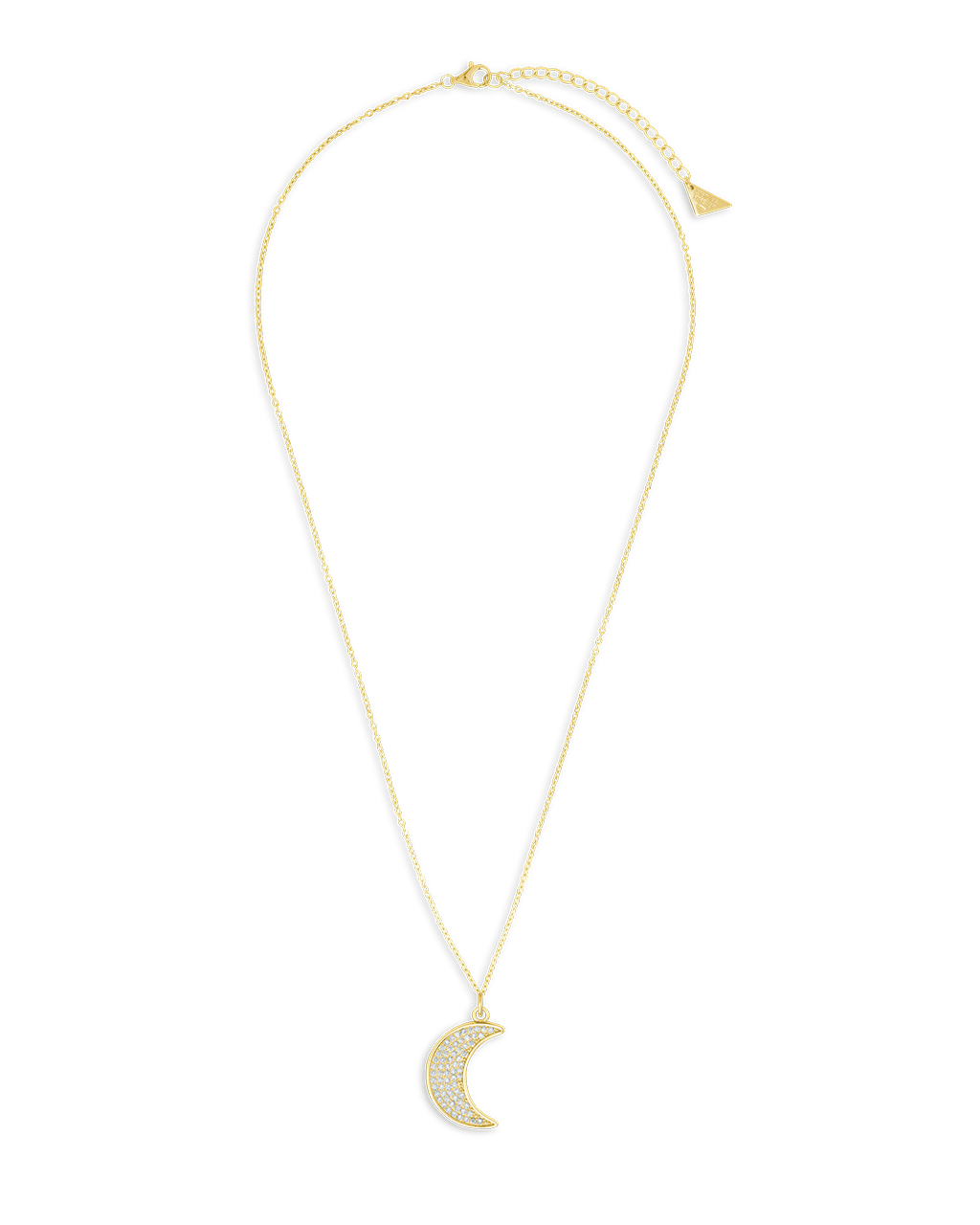 Pavé CZ Crescent Moon Pendant Necklace – 14K Gold Plated