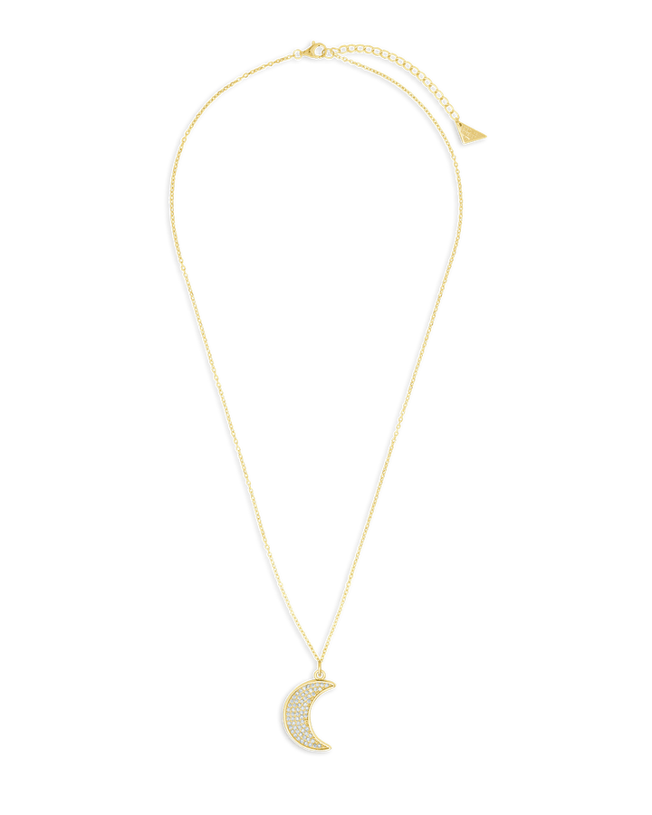 Pavé CZ Crescent Moon Pendant Necklace – 14K Gold Plated