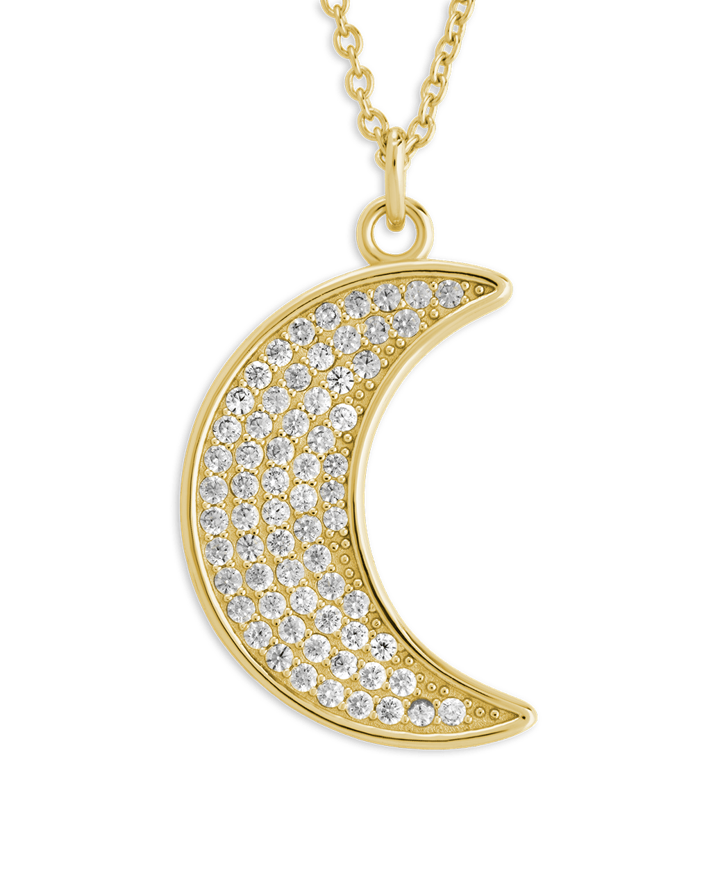 Pavé CZ Crescent Moon Pendant Necklace – 14K Gold Plated