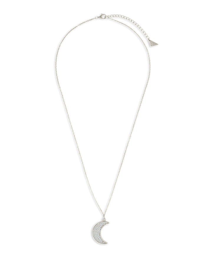 Pavé CZ Crescent Moon Pendant Necklace – 14K Gold Plated