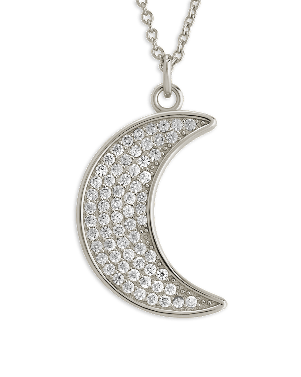 Pavé CZ Crescent Moon Pendant Necklace – 14K Gold Plated